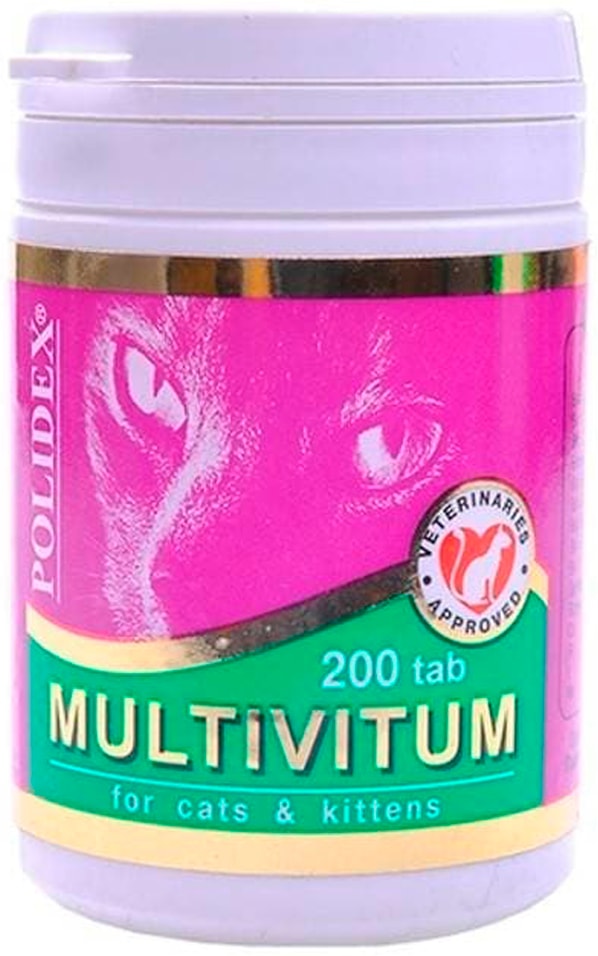 Подкормка витаминно-минеральная для кошек Polidex Multivitum plus профилактика авитоминоза 200 таб