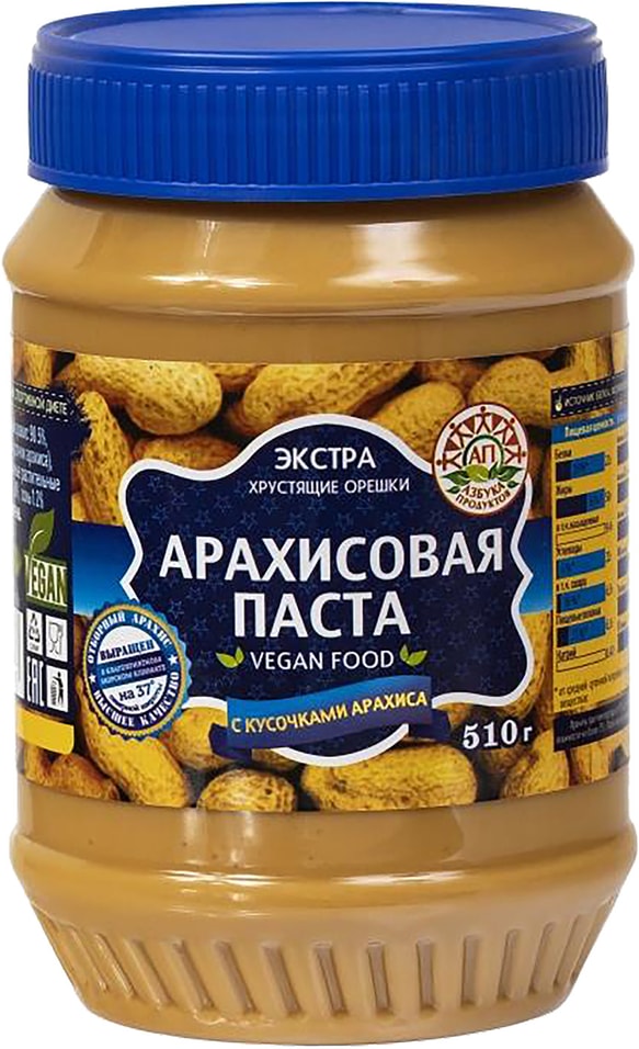 Паста арахисовая Азбука продуктов Экстра с кусочками арахиса 510г от Vprok.ru