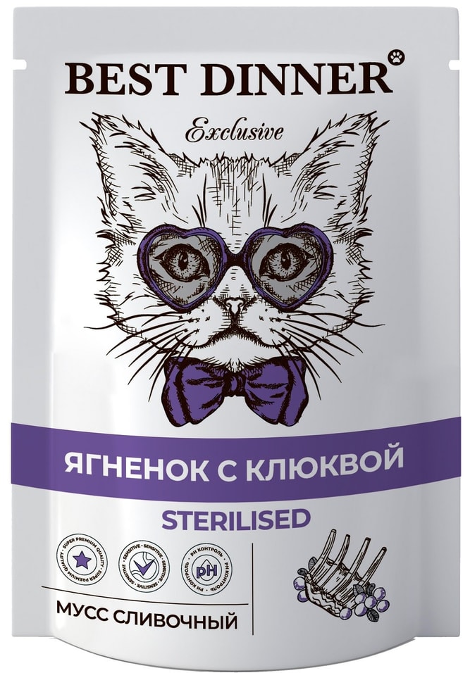 Корм для кошек Best Dinner Exclusive Sterilised Мусс сливочный Ягненок с клюквой 85г Корм для кошек Best Dinner Exclusive Sterilised Мусс сливочный Ягненок с клюквой 85г