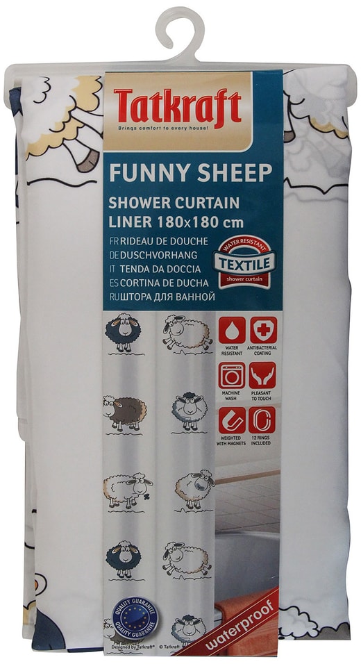 Штора для ванной комнаты Tatkraft Funny Sheep textil 180*180см от Vprok.ru