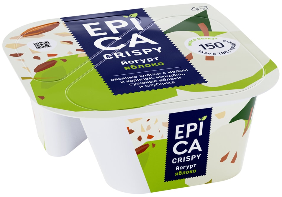 Йогурт Epica Crispy с Яблоком со смесью из мюсли миндаля сушеных яблок и клубники 5.7% 138г