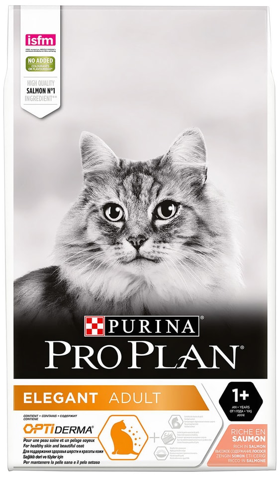 Сухой корм для кошек Pro Plan Optiderma Elegant Adult с лососем 10кг
