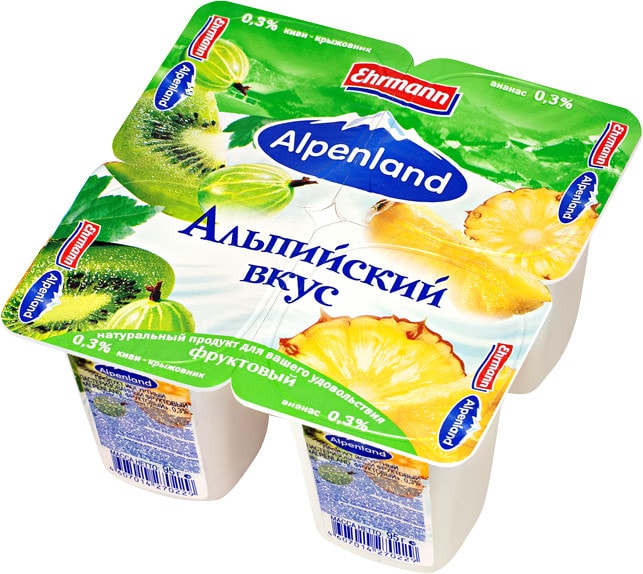 Продукт йогуртный Alpenland Ананас-киви крыжовник 0.3% 4шт*95г