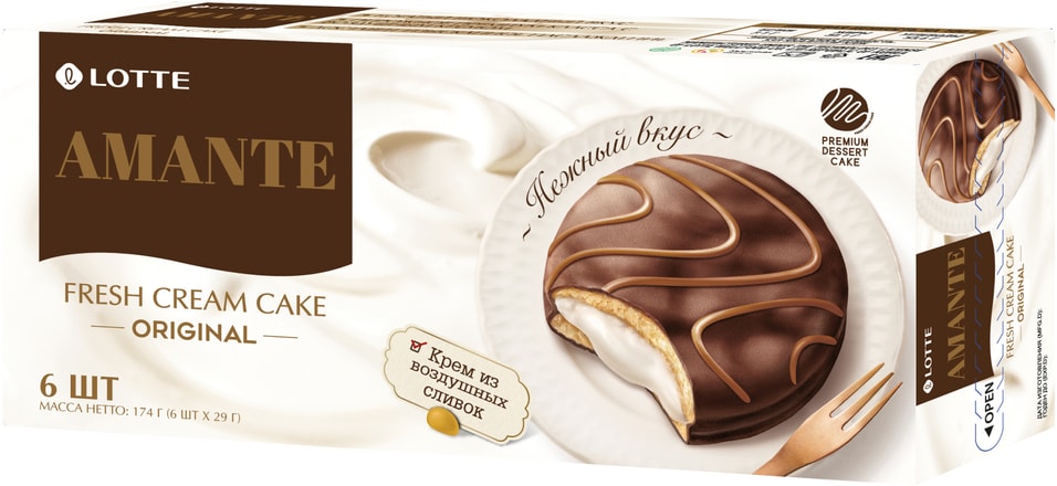 Пирожное Lotte со сливочной прослойкой 29г6шт 210₽