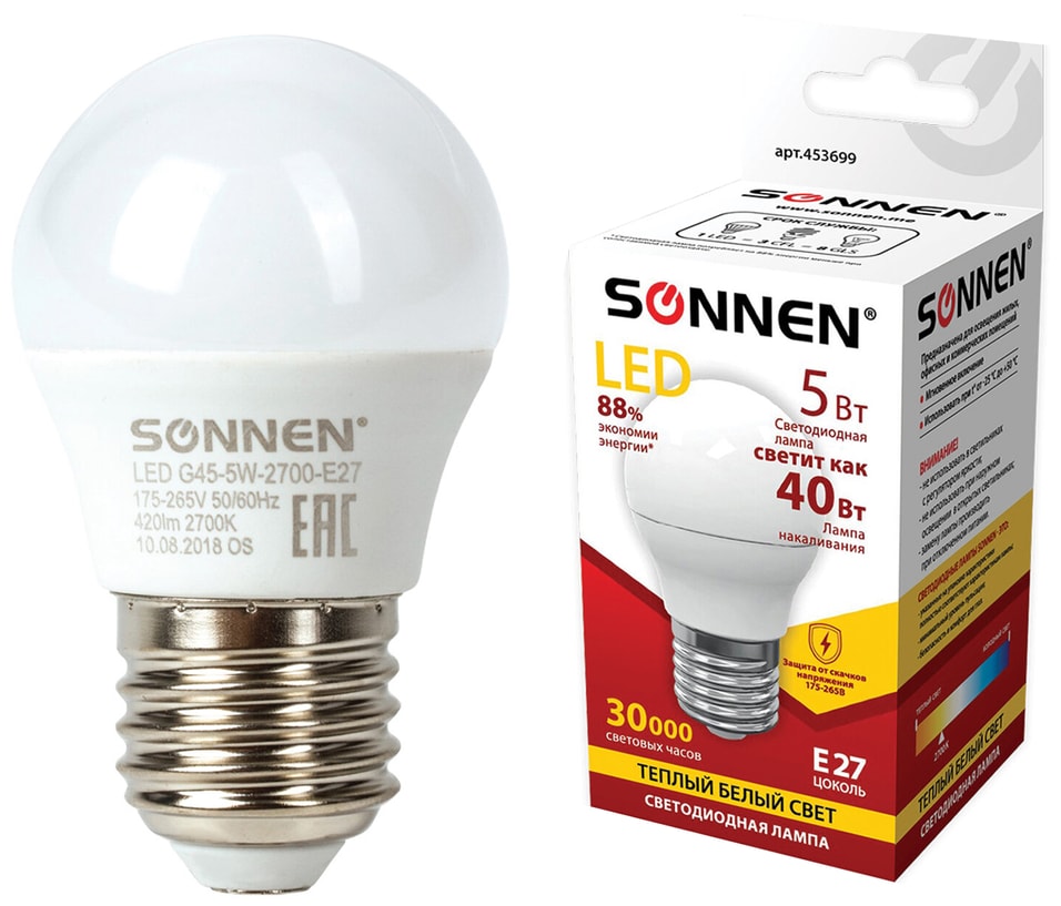 Лампа светодиодная Sonnen 5Вт E27 LED G45-2700