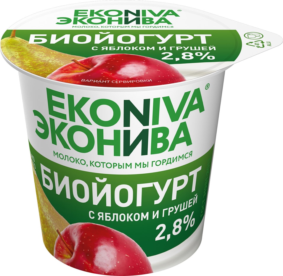 Биойогурт ЭкоНива с яблоком и грушей 2.8% 125г от Vprok.ru