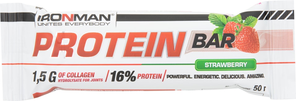 Батончик протеиновый IronMan Protein Bar с коллагеном Клубника 50г