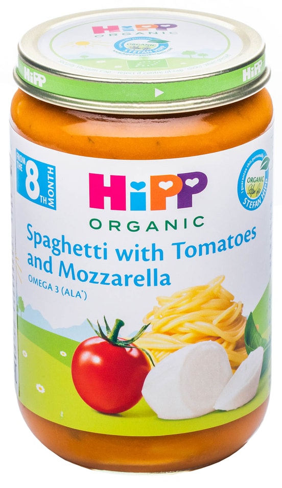 Пюре HiPP Organic Спагетти с помидором и моцареллой 220г