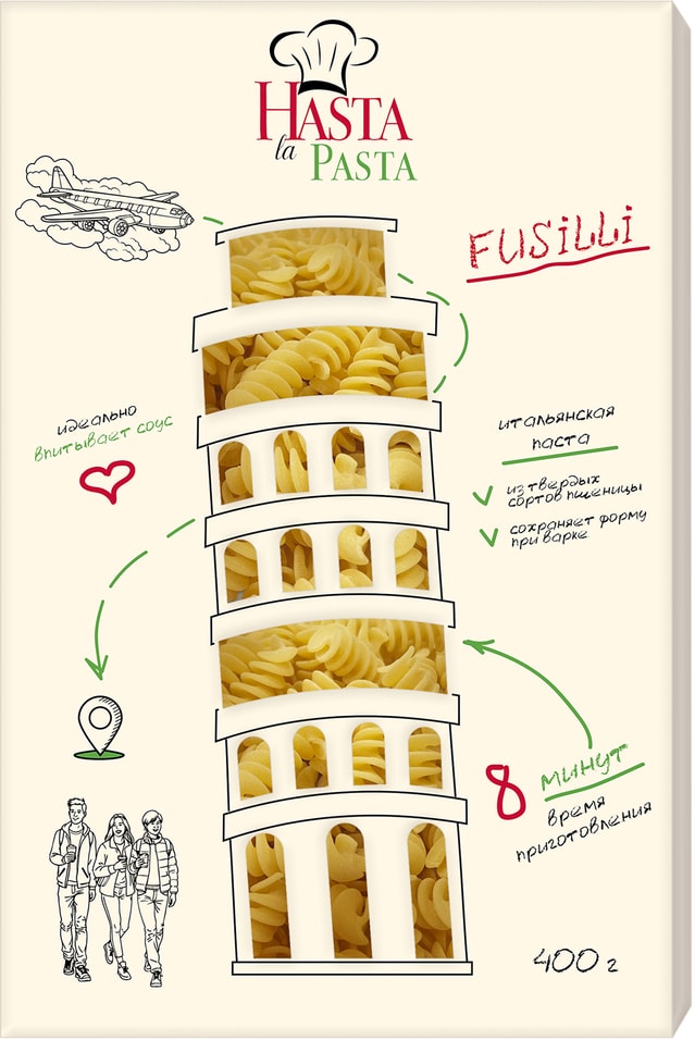 Макаронные изделия Hasta la Pasta Fusilli Фигурные спиральки 400г 99₽