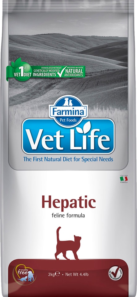 Сухой корм для кошек Farmina Vet Life Cat Hepatic диетический с рыбой при хронической печеночной недостаточности 2кг