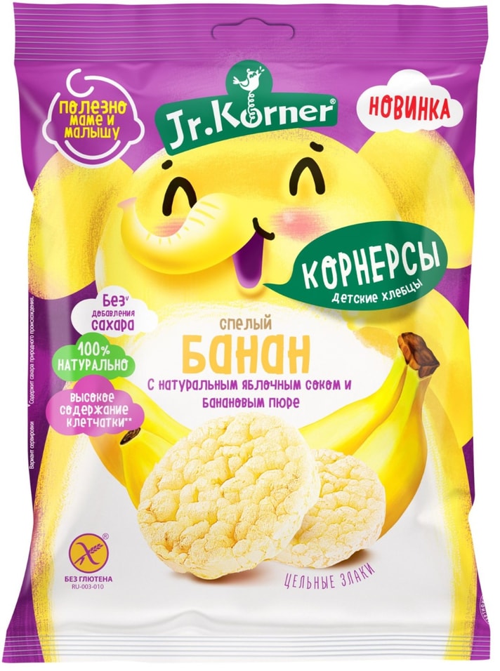 Мини-хлебцы Jr.Korner Корнерсы рисовые Спелый Банан 30г