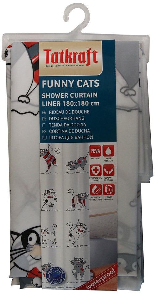 Штора для ванной комнаты Tatkraft Funny Cats Peva 180*180см