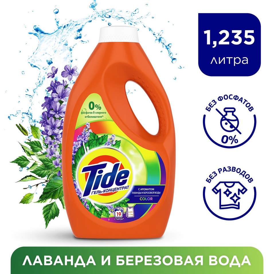 Гель для стирки Tide Color Лаванда и березовая вода 19 стирок 1.235л от Vprok.ru