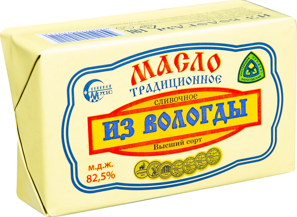 Масло сладко-сливочное Вологодское Традиционное 82.5% 180г
