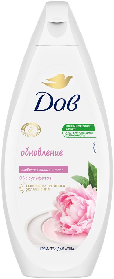 Крем-гель для душа Дав Пион и сливочная ваниль 250мл