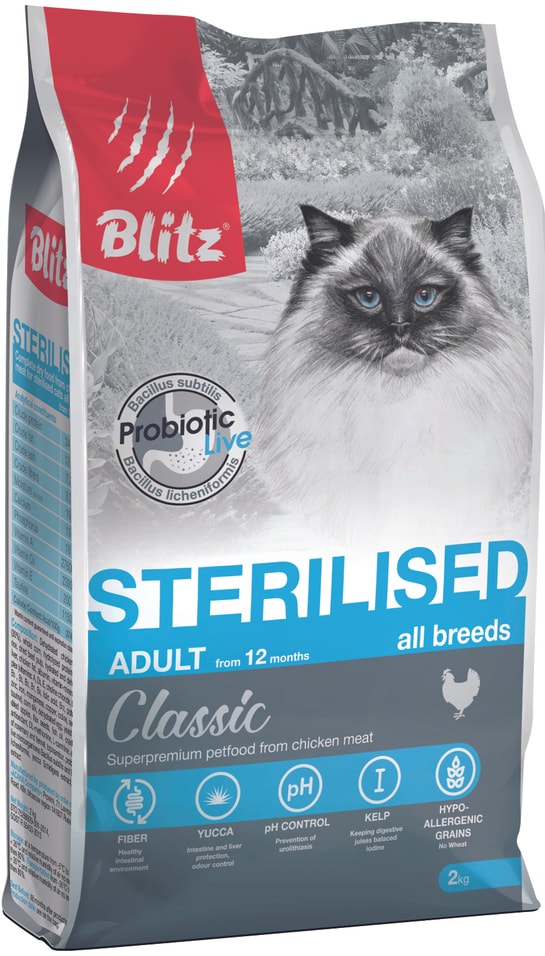 Сухой корм для кошек Blitz Sterilised cat для стерилизованных с курицей 2кг