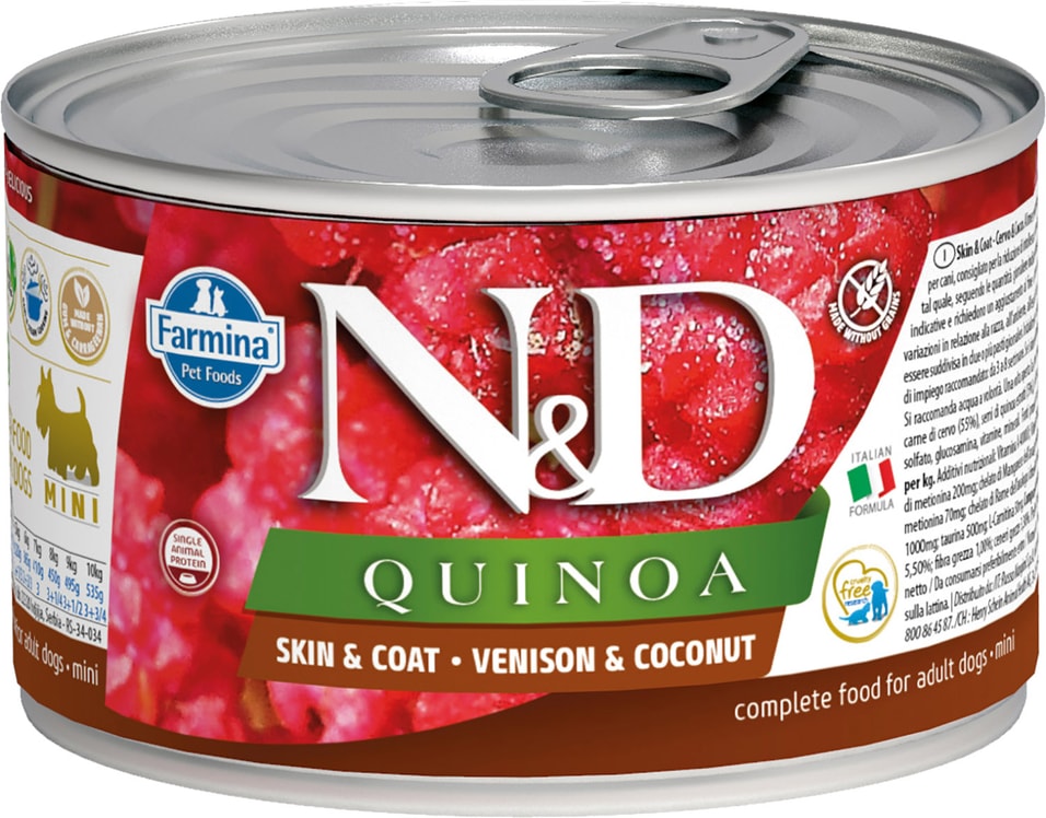 Влажный корм для собак Farmina N&D Dog Quinoa с олениной кокосом и киноа для здоровья кожи и шерсти для мелких пород 140 (упаковка 6 шт.)