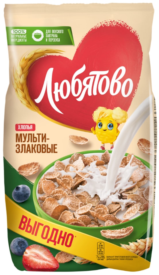 Хлопья Любятово Мультизлаковые 450г. Доставим до двери!