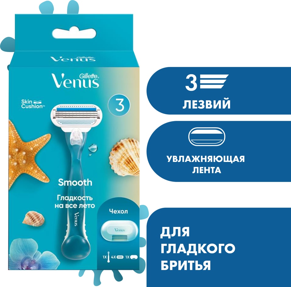 Бритва Gillette Venus Smooth со сменными кассетами 1шт4 кассеты 2039₽