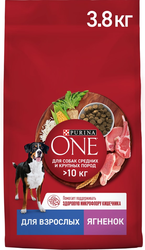 Сухой корм для собак Purina ONE для средних и крупных пород с ягненком и рисом 38кг 1299₽