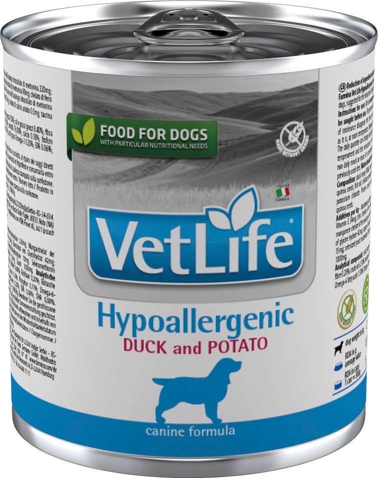 Влажный корм для собак Farmina Vet Life Dog Hypoallergenic диетический с уткой и картофелем при пищевой аллергии 300г