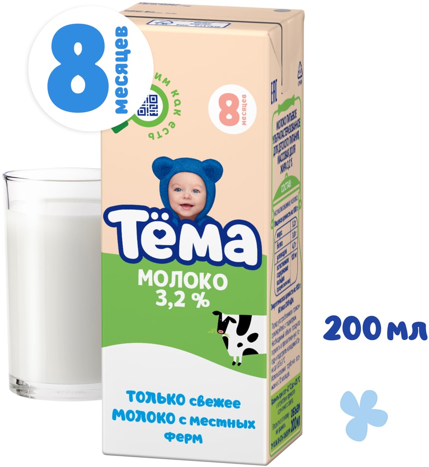 Молоко детское Тема ультрапастеризованное 32 с 8 месяцев 200мл 50₽