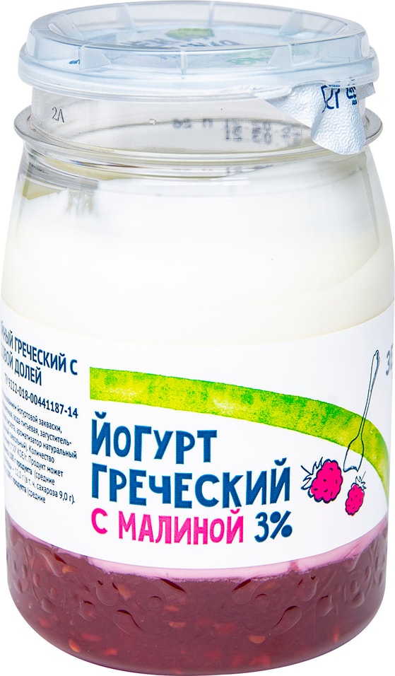 Йогурт Зеленая линия Греческий с малиной 3% 190г от Vprok.ru