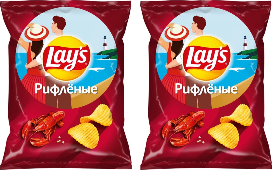 Чипсы Lays Рифленые Лобстер 140г (упаковка 2 шт.)