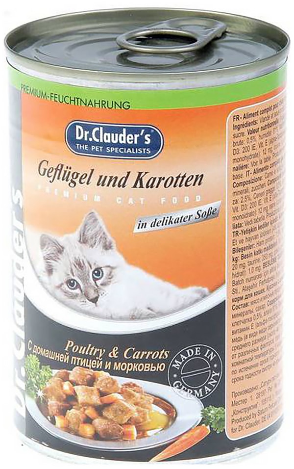 Влажный корм для кошек Dr.Clauders с домашней птицей и морковью 415г
