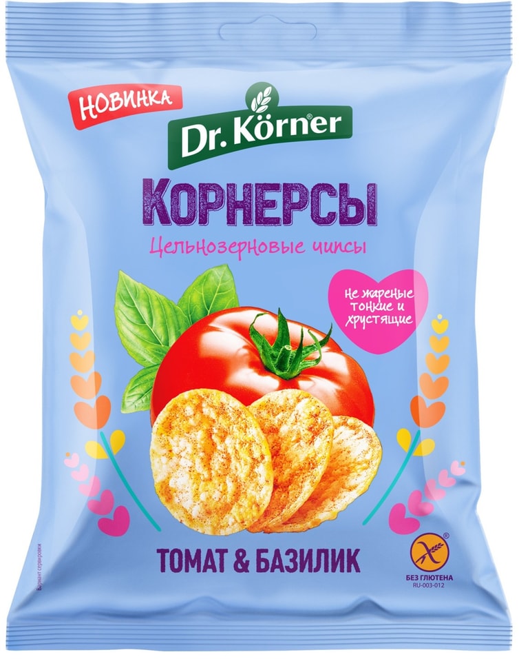 Чипсы Dr.Korner Кукурузно-рисовые с Томатом и Базиликом 50г