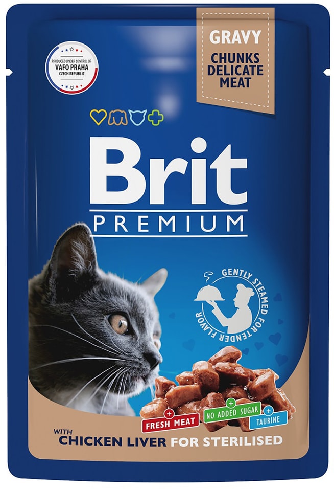 Влажный корм для стерилизованных кошек Brit Premium с куриной печенью в соусе 85г