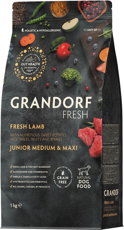Сухой корм для собак Grandorf Fresh Dog Junior Lamb&Sweet Potato Свежее мясо ягненка с бататом для юниоров 1кг