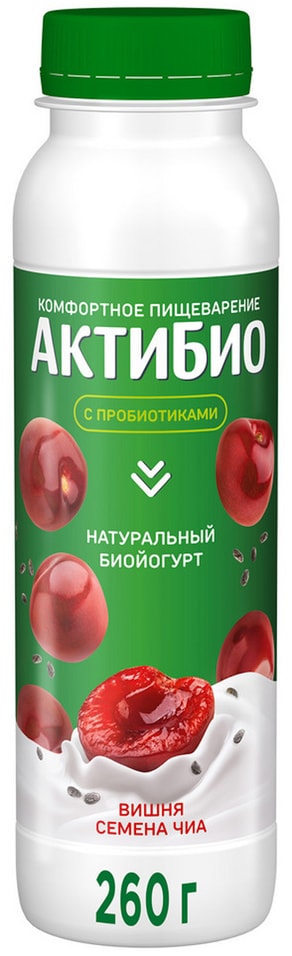 Био йогурт питьевой АКТИБИО С бифидобактериями вишня семена чиа 1.5% 260г