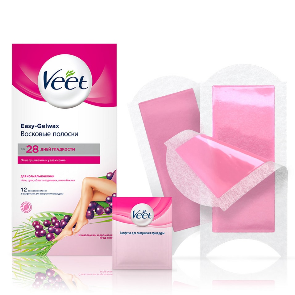 Полоски для депиляции Veet Easy Gelwax восковые для нормальной кожи 12шт