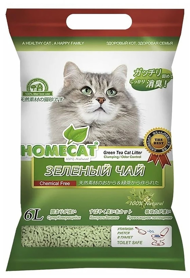 Наполнитель для кошачьего туалета Homecat Эколайн Зеленый чай комкующийся 6л