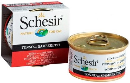 Влажный корм для кошек Schesir Тунец и креветки 85г