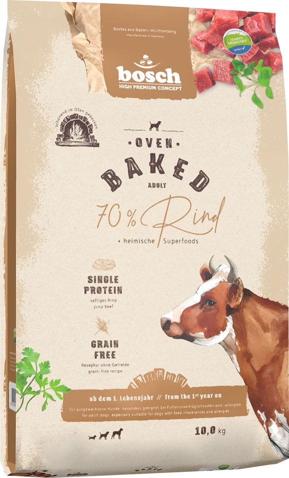 Сухой корм для собак Bosch HPC Oven Baked Rind с говядиной 10кг 10985₽