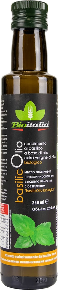 Масло оливковое BioItalia с базиликом 250мл от Vprok.ru