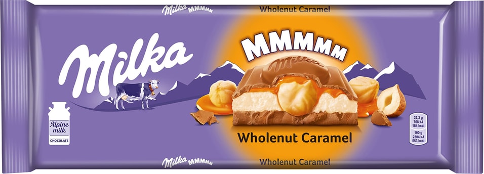 Шоколад Milka Wholenut Caramel Молочный с фундуком и карамелью 300г