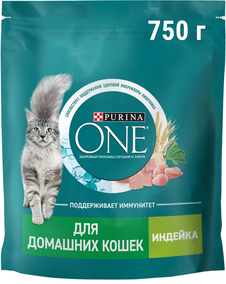 Сухой корм для кошек Purina ONE для живущих в домашних условиях с индейкой 750г 349₽