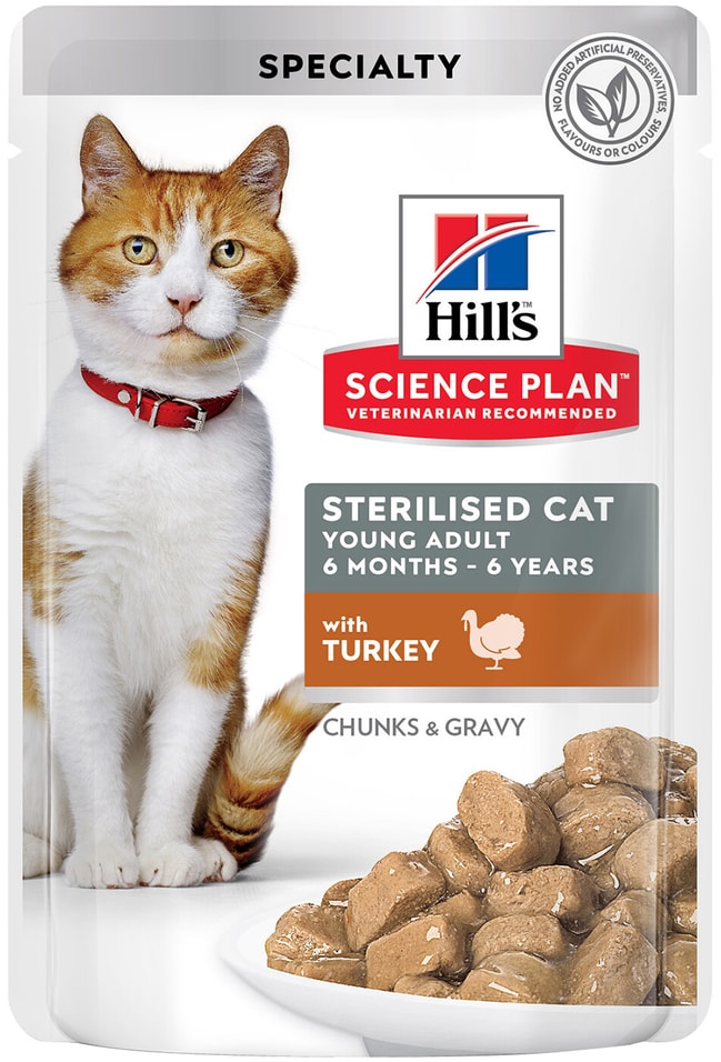 Влажный корм для стерилизованных кошек и кастрированных котов Hills Science Plan Strilised Cat с индейкой 85г