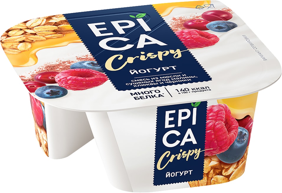Йогурт Epica Crispy Натуральный 6% + Смесь из мюсли и сушеных ягод 140г ...