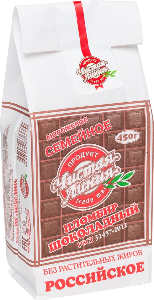 Мороженое Чистая Линия Семейное Пломбир Шоколадный 12% 450г от Vprok.ru