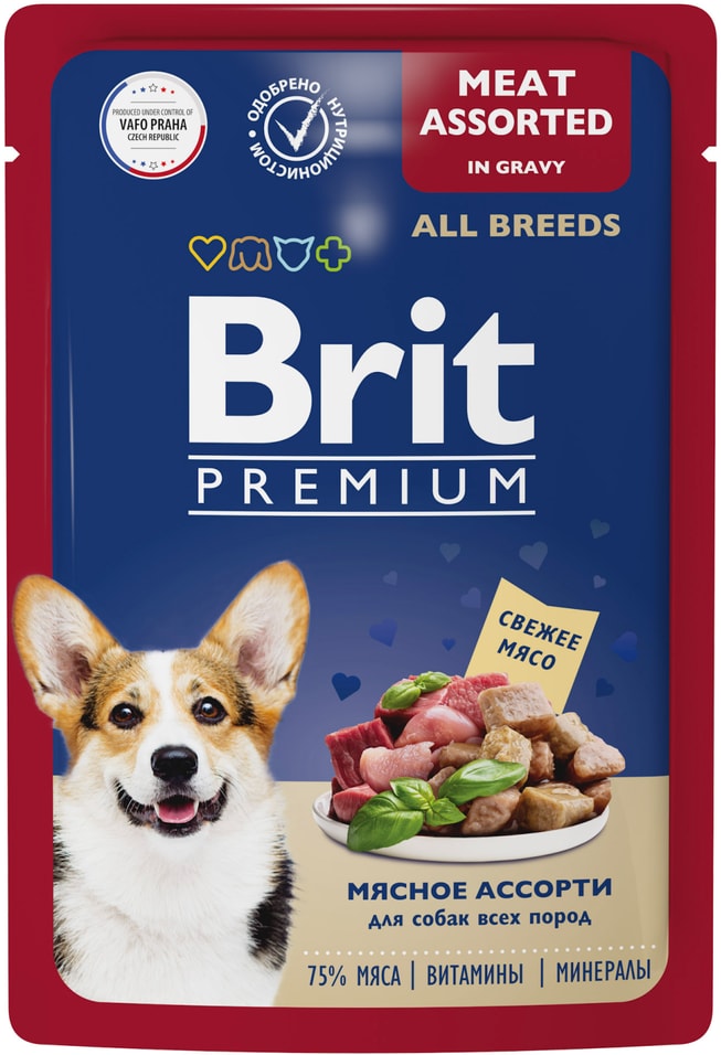 Влажный корм для собак Brit Premium Мясное ассорти 85г упаковка 14 шт 992₽