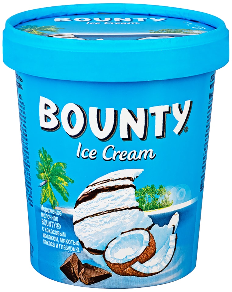 Мороженое Bounty молочное с кокосовым молоком, мякотью кокоса и глазурью 272г