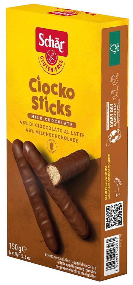 Печенье Schar Ciocko Sticks шоколадное без глютена 150г