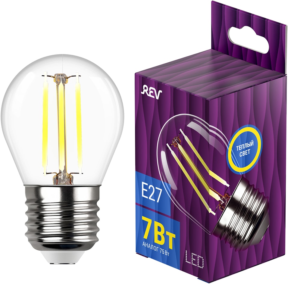 Лампа светодиодная REV Filament E27 7Вт