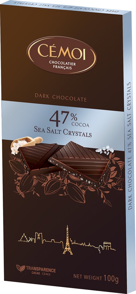 Шоколад Cemoi Горький с кристаллами морской соли 47% 100г