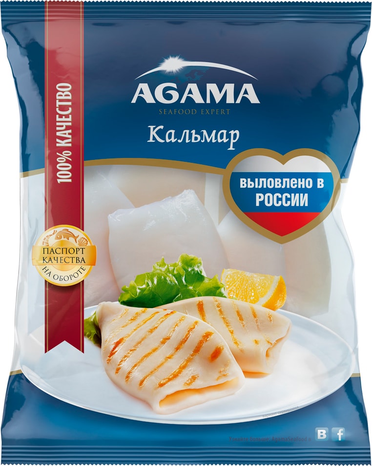 Кальмар Agama тушка сыро-замороженный 600г