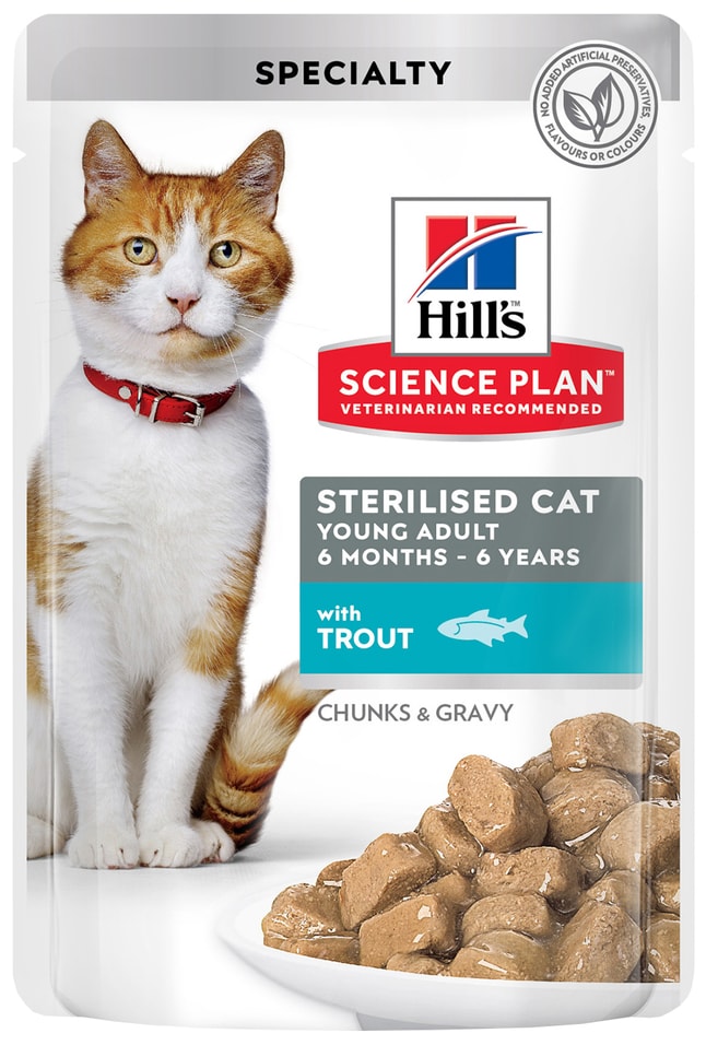 Влажный корм для стерилизованных кошек и кастрированных котов Hills Science Plan Sterilised Cat с форелью 85г (упаковка 12 шт.)